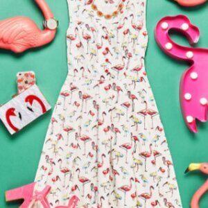 MODCLOTH Plus-Sized Flamingo Print Reto Midi Dress